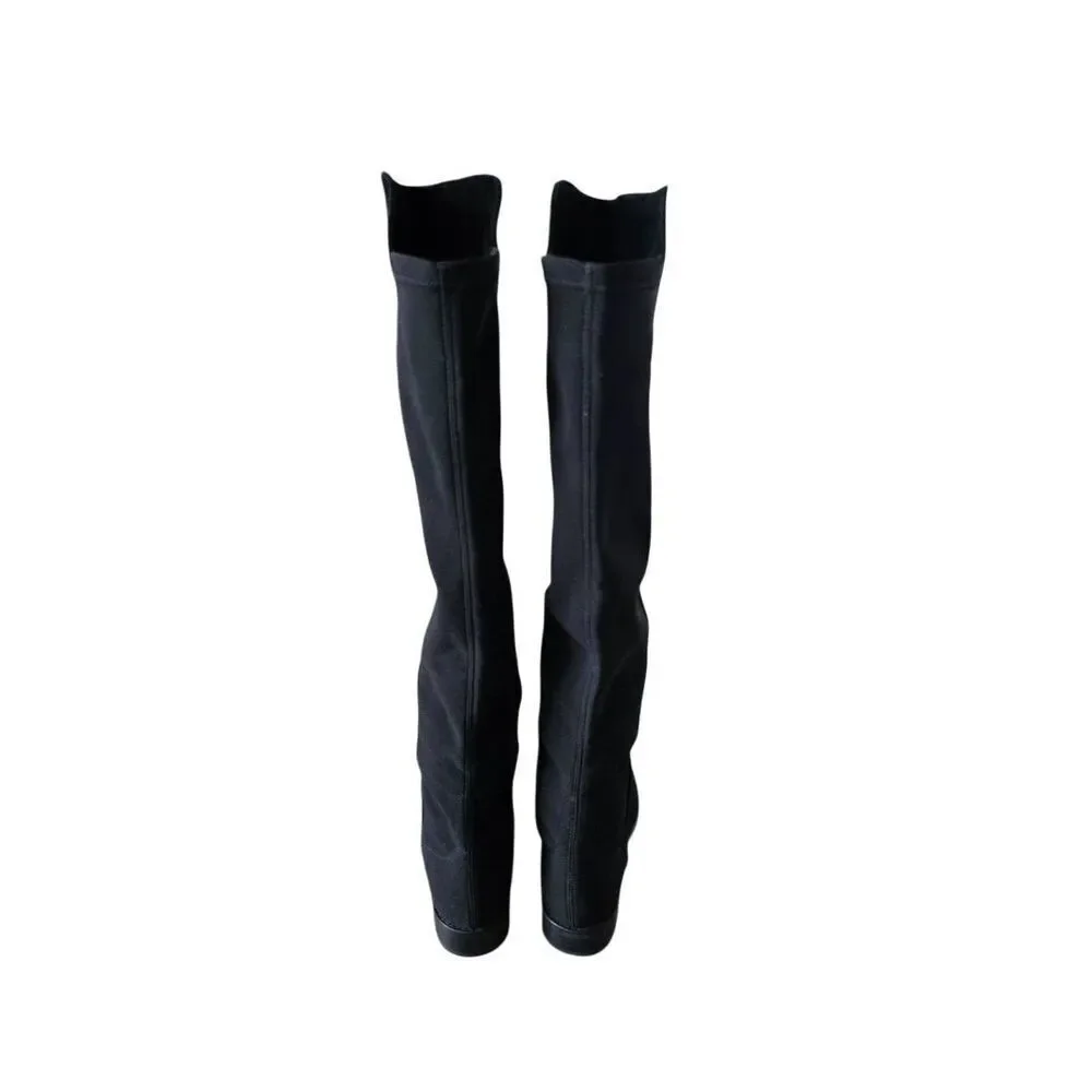 Stuart Weitzman Over The Knee Boots Size 4.5 Black Suede‎ Block Heel